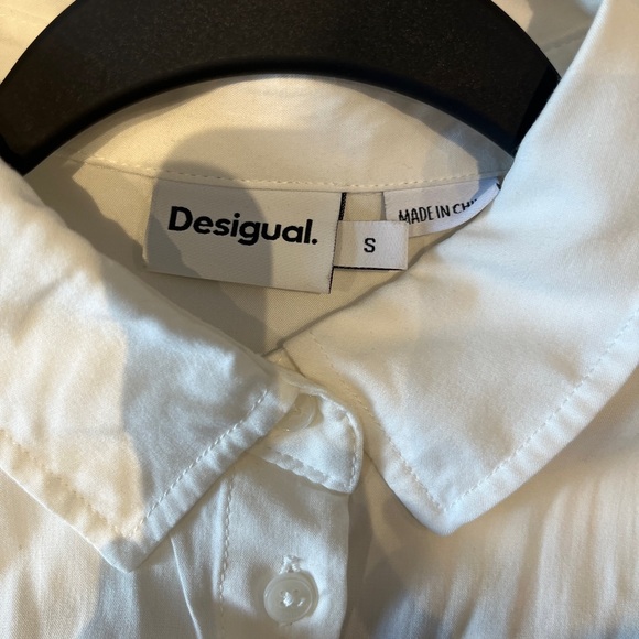 Desigual White Button-Up Shirt with Colorful Design Small - Picture 7 of 9